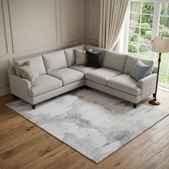 Silver Gray And Pewter Abstract Washable Area Rug With UV Protection Photo 1