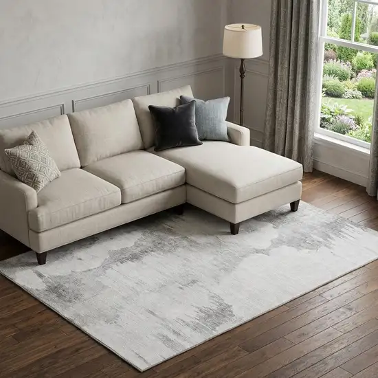 Silver Gray And Pewter Abstract Washable Area Rug With UV Protection Photo 1