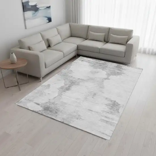 Silver Gray And Pewter Abstract Washable Area Rug With UV Protection Photo 1