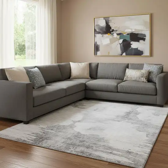 Silver Gray And Pewter Abstract Washable Area Rug With UV Protection Photo 1