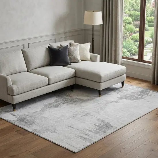 Silver Gray And Pewter Abstract Washable Area Rug With UV Protection Photo 1
