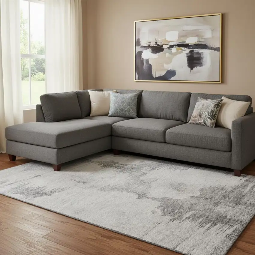 Silver Gray And Pewter Abstract Washable Area Rug With UV Protection Photo 1