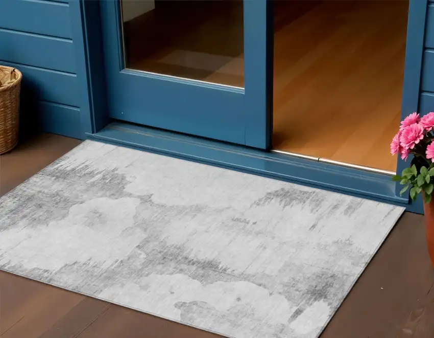 Silver Gray And Pewter Abstract Washable Indoor Outdoor Area Rug Photo 1