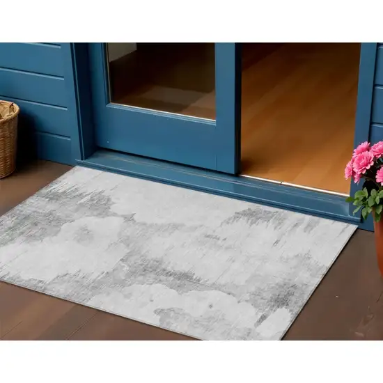 Silver Gray And Pewter Abstract Washable Indoor Outdoor Area Rug Photo 1