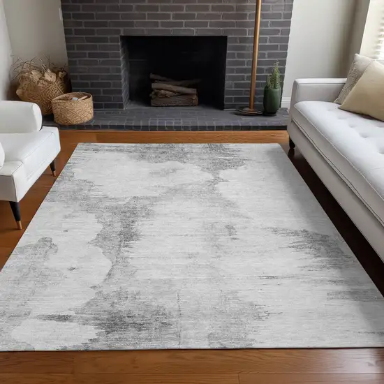 Silver Gray And Pewter Abstract Washable Indoor Outdoor Area Rug Photo 7