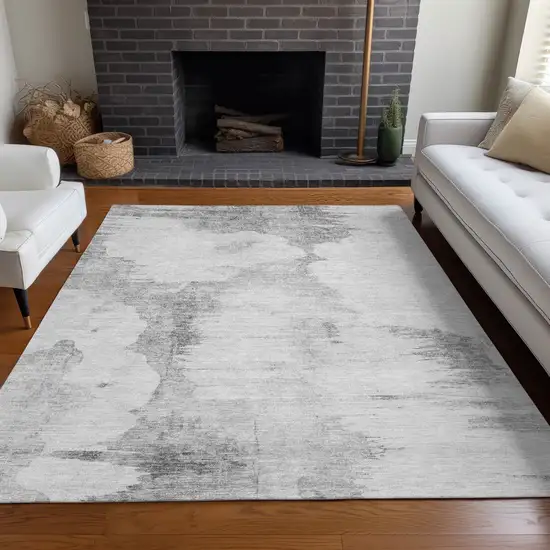 Silver Gray And Pewter Abstract Washable Indoor Outdoor Area Rug Photo 7