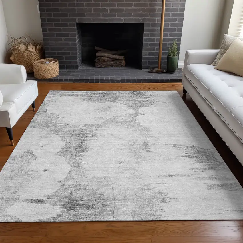 Silver Gray And Pewter Abstract Washable Indoor Outdoor Area Rug Photo 7
