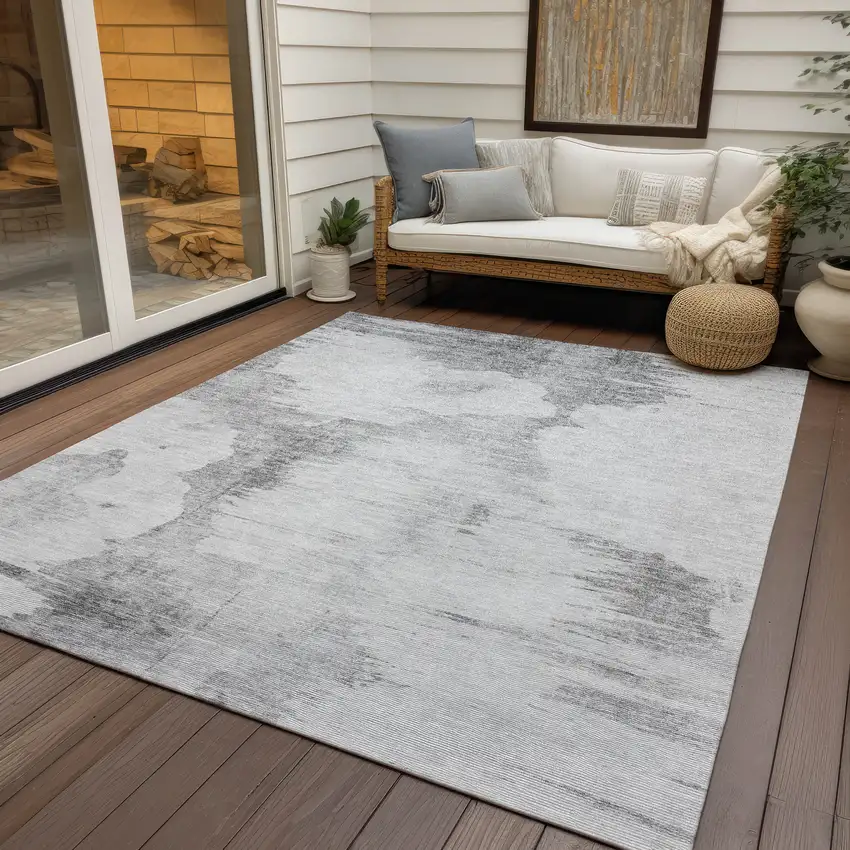 Silver Gray And Pewter Abstract Washable Indoor Outdoor Area Rug Photo 6
