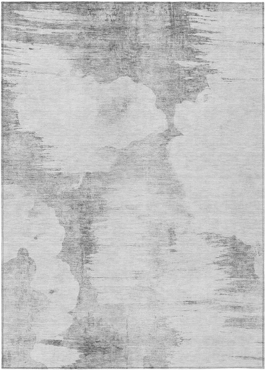 Silver Gray And Pewter Abstract Washable Indoor Outdoor Area Rug Photo 1