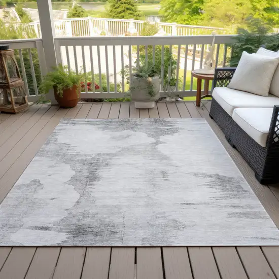 Silver Gray And Pewter Abstract Washable Indoor Outdoor Area Rug Photo 9
