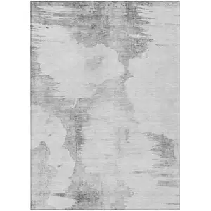 Photo of Silver Gray And Pewter Abstract Washable Indoor Outdoor Area Rug