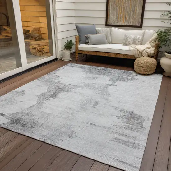 Silver Gray And Pewter Abstract Washable Indoor Outdoor Area Rug Photo 6