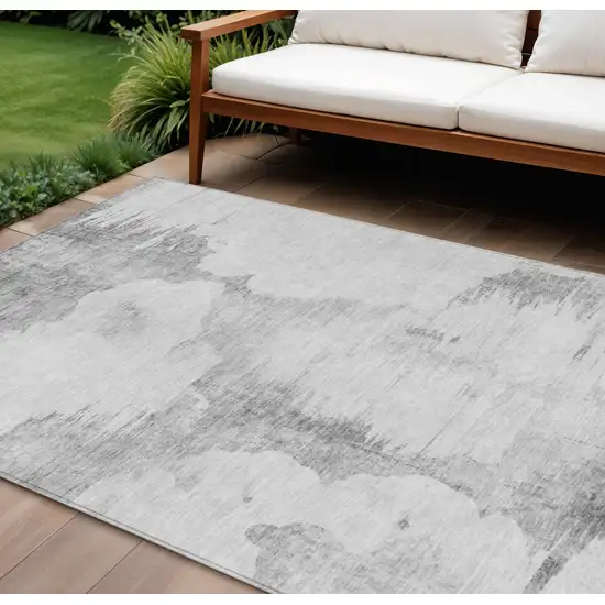 Silver Gray And Pewter Abstract Washable Indoor Outdoor Area Rug Photo 1