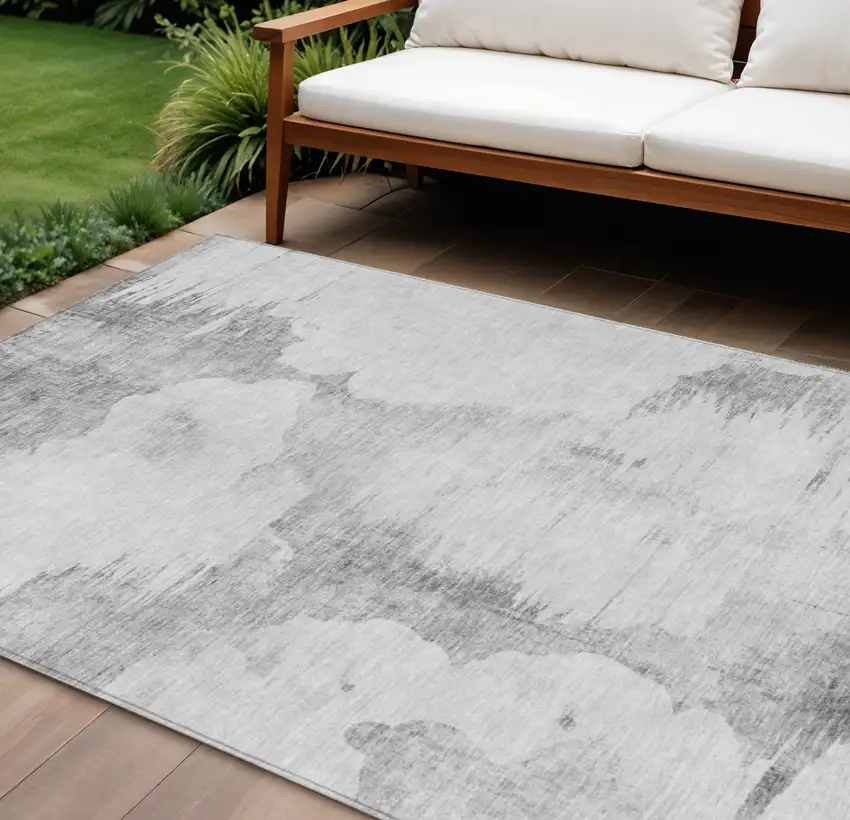 Silver Gray And Pewter Abstract Washable Indoor Outdoor Area Rug Photo 1