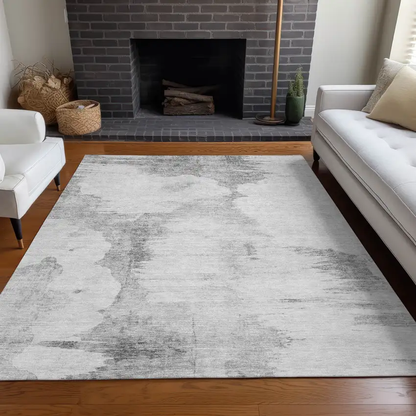 Silver Gray And Pewter Abstract Washable Indoor Outdoor Area Rug Photo 6