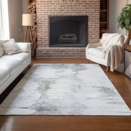 Silver Gray And Pewter Abstract Washable Indoor Outdoor Area Rug Photo 7