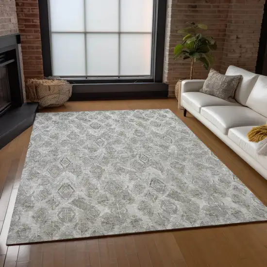 Silver Gray And Pewter Geometric Washable Indoor Outdoor Area Rug Photo 8