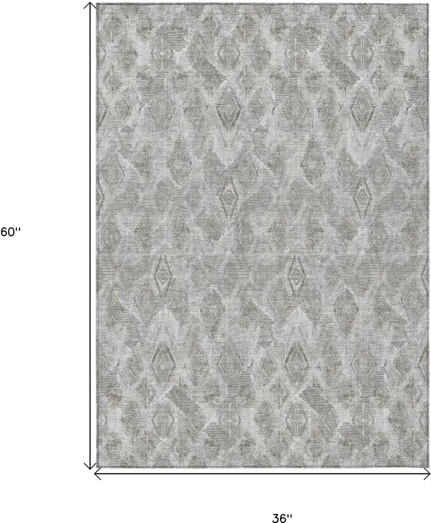 Silver Gray And Pewter Geometric Washable Indoor Outdoor Area Rug Photo 3