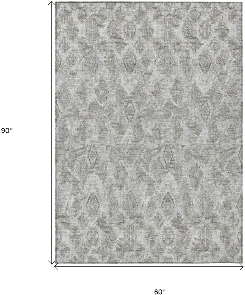 Silver Gray And Pewter Geometric Washable Indoor Outdoor Area Rug Photo 3