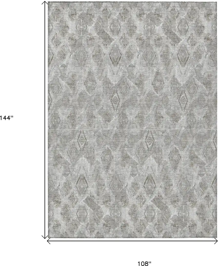 Silver Gray And Pewter Geometric Washable Indoor Outdoor Area Rug Photo 3