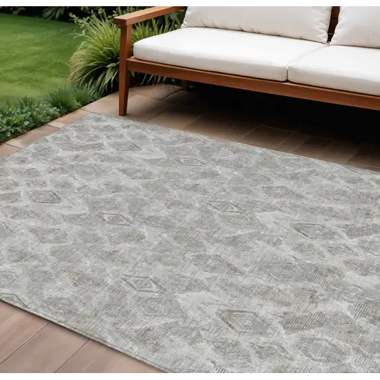 Silver Gray And Pewter Geometric Washable Indoor Outdoor Area Rug Photo 1