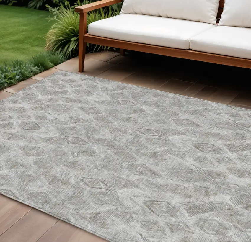 Silver Gray And Pewter Geometric Washable Indoor Outdoor Area Rug Photo 1