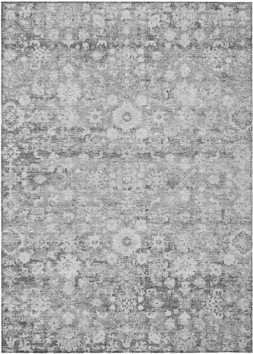 Silver Gray And Pewter Oriental Washable Indoor Outdoor Area Rug Photo 1