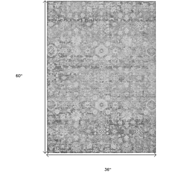 Silver Gray And Pewter Oriental Washable Indoor Outdoor Area Rug Photo 7