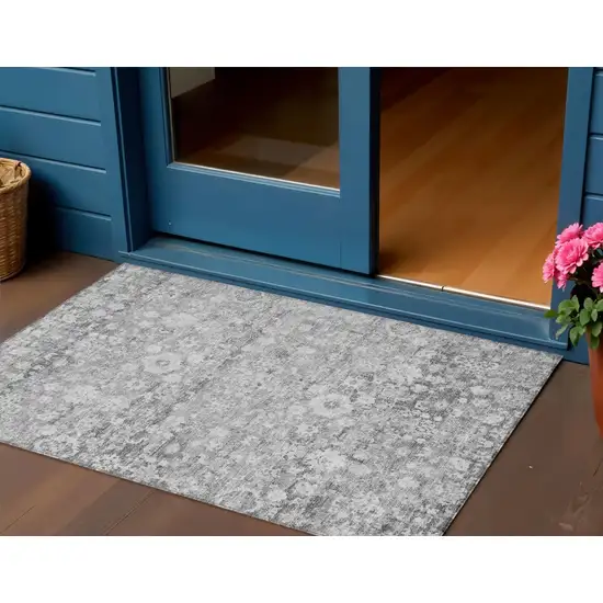 Silver Gray And Pewter Oriental Washable Indoor Outdoor Area Rug Photo 2