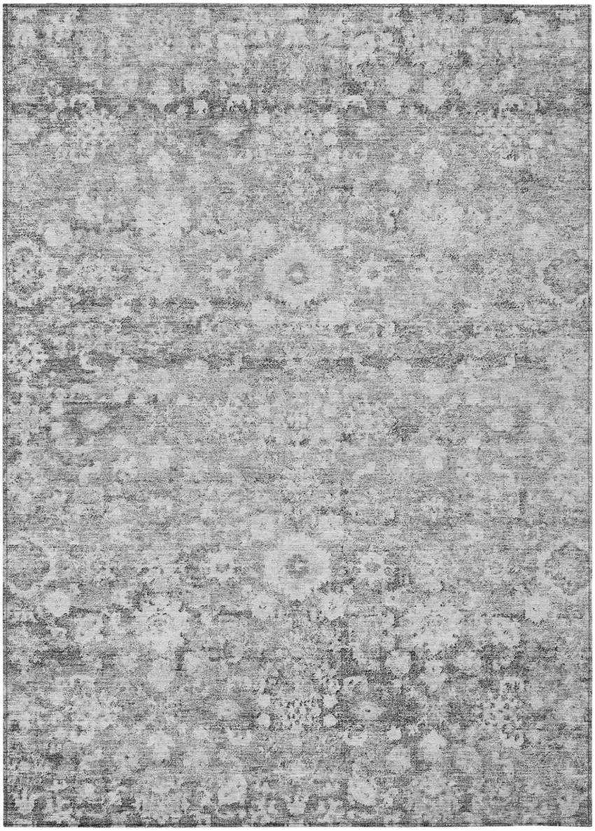 Silver Gray And Pewter Oriental Washable Indoor Outdoor Area Rug Photo 2