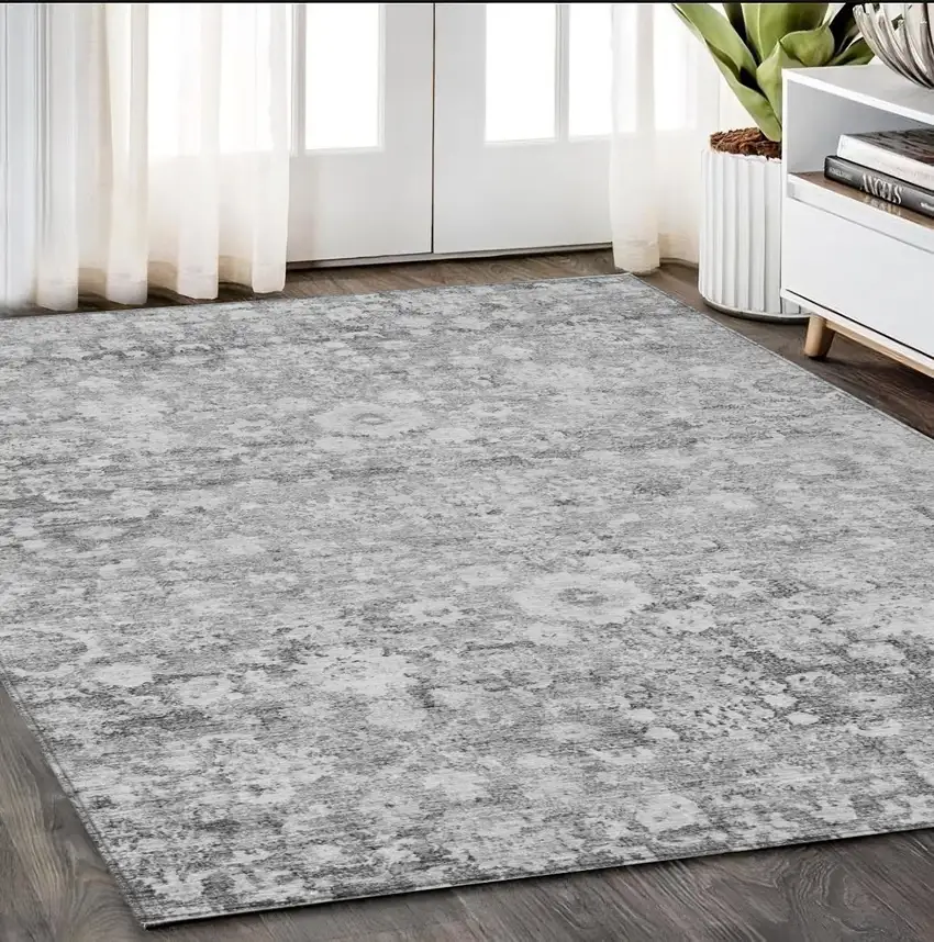 Silver Gray And Pewter Oriental Washable Indoor Outdoor Area Rug Photo 8