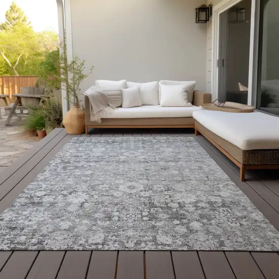 Silver Gray And Pewter Oriental Washable Indoor Outdoor Area Rug Photo 7