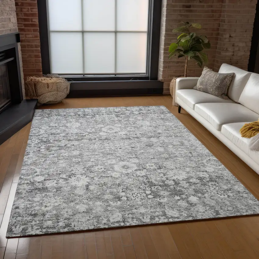 Silver Gray And Pewter Oriental Washable Indoor Outdoor Area Rug Photo 9