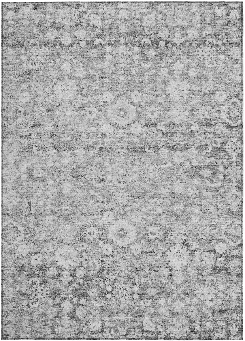 Silver Gray And Pewter Oriental Washable Indoor Outdoor Area Rug Photo 5