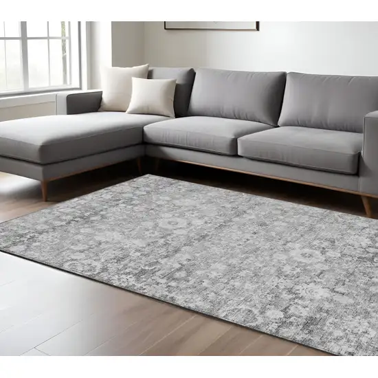 Silver Gray And Pewter Oriental Washable Indoor Outdoor Area Rug Photo 8