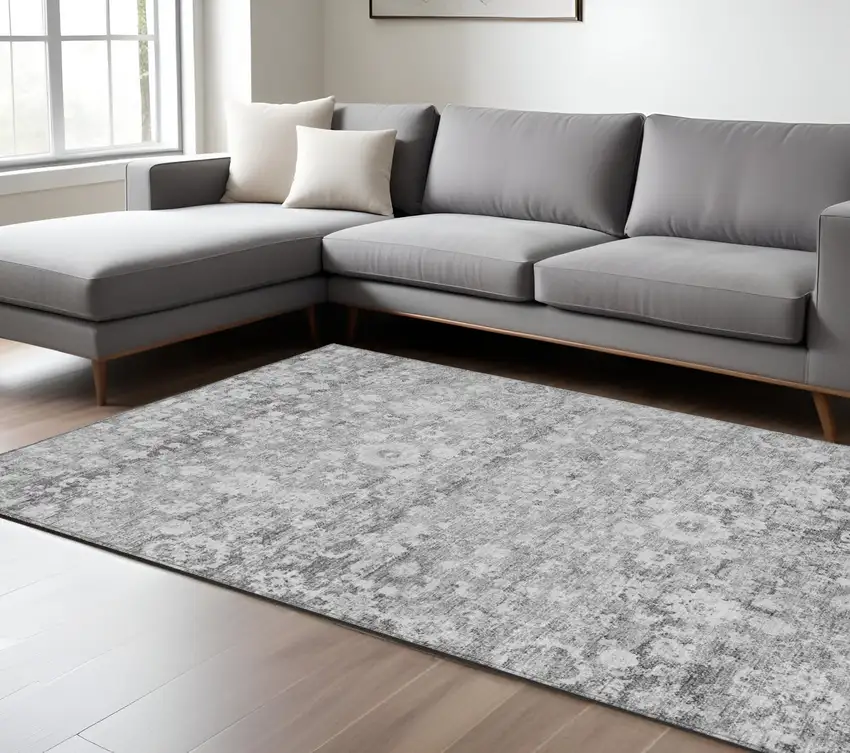 Silver Gray And Pewter Oriental Washable Indoor Outdoor Area Rug Photo 8