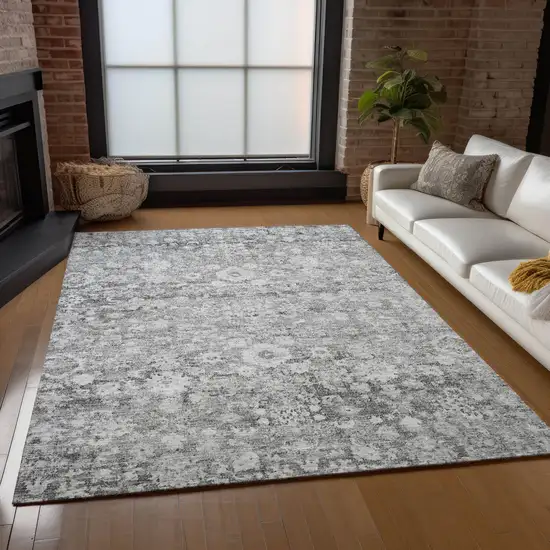 Silver Gray And Pewter Oriental Washable Indoor Outdoor Area Rug Photo 9