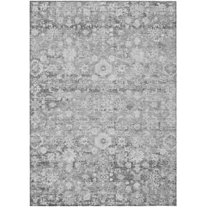 Photo of Silver Gray And Pewter Oriental Washable Indoor Outdoor Area Rug