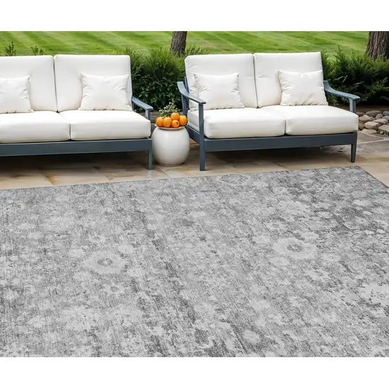 Silver Gray And Pewter Oriental Washable Indoor Outdoor Area Rug Photo 1