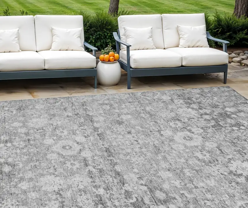 Silver Gray And Pewter Oriental Washable Indoor Outdoor Area Rug Photo 1