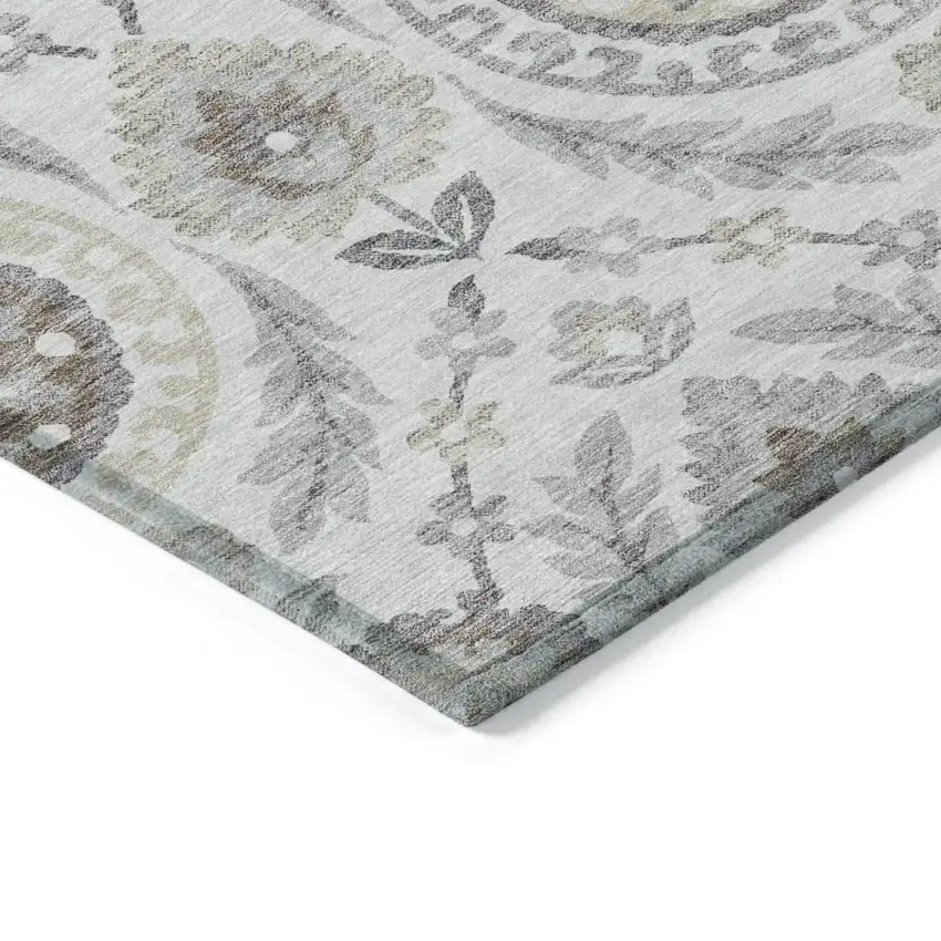 Silver Gray And Taupe Floral Washable Indoor Outdoor Area Rug Photo 3