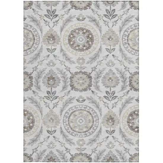 Silver Gray And Taupe Floral Washable Indoor Outdoor Area Rug Photo 5