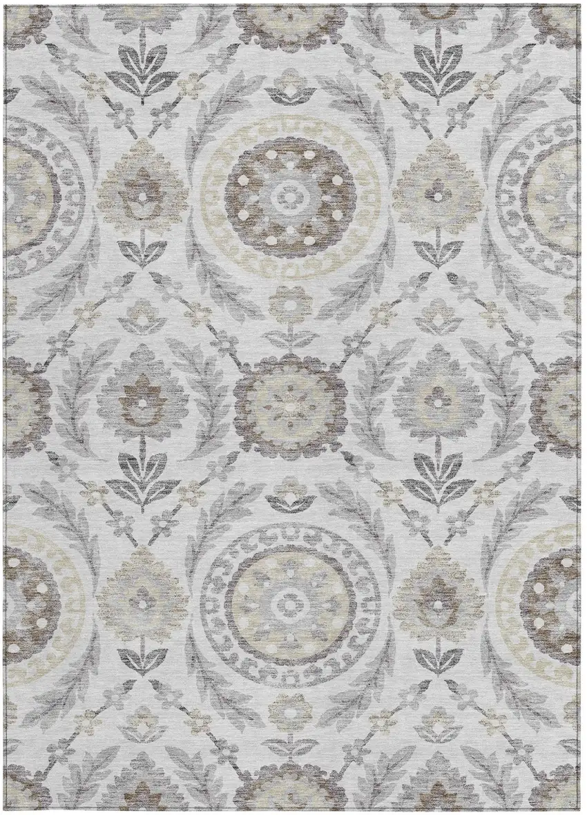 Silver Gray And Taupe Floral Washable Indoor Outdoor Area Rug Photo 5