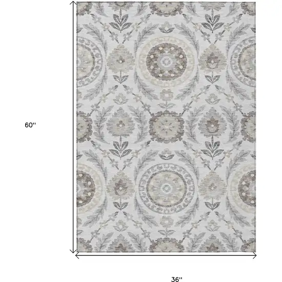 Silver Gray And Taupe Floral Washable Indoor Outdoor Area Rug Photo 9