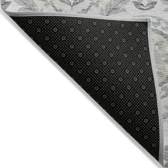 Silver Gray And Taupe Floral Washable Indoor Outdoor Area Rug Photo 2