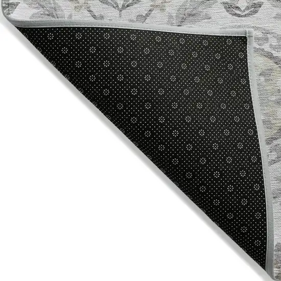 Silver Gray And Taupe Floral Washable Indoor Outdoor Area Rug Photo 2