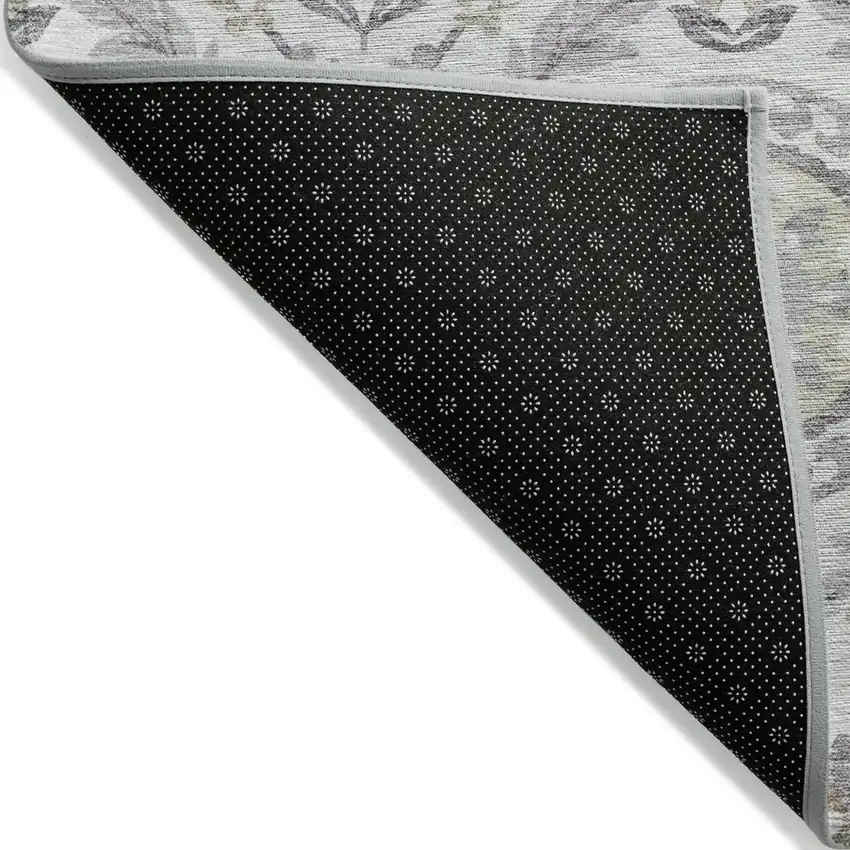 Silver Gray And Taupe Floral Washable Indoor Outdoor Area Rug Photo 2