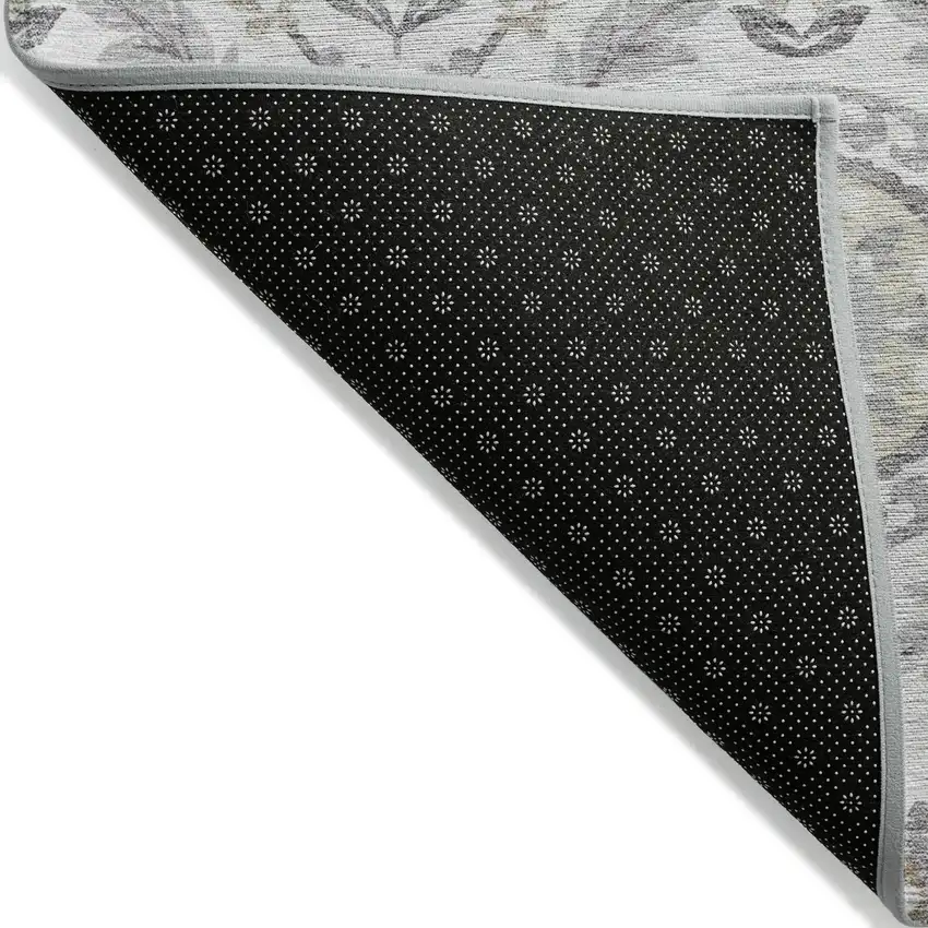 Silver Gray And Taupe Floral Washable Indoor Outdoor Area Rug Photo 2
