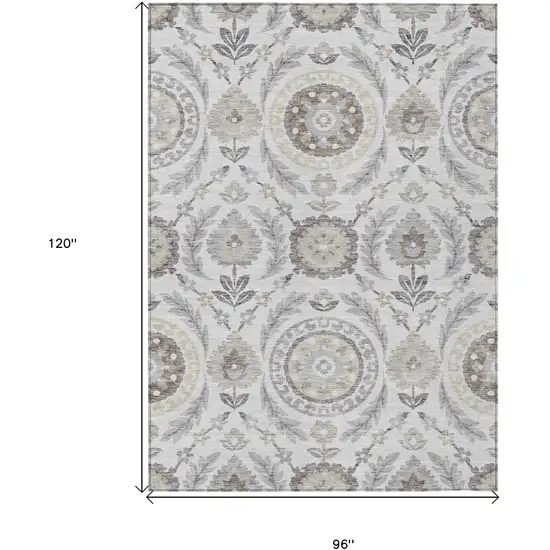 Silver Gray And Taupe Floral Washable Indoor Outdoor Area Rug Photo 9
