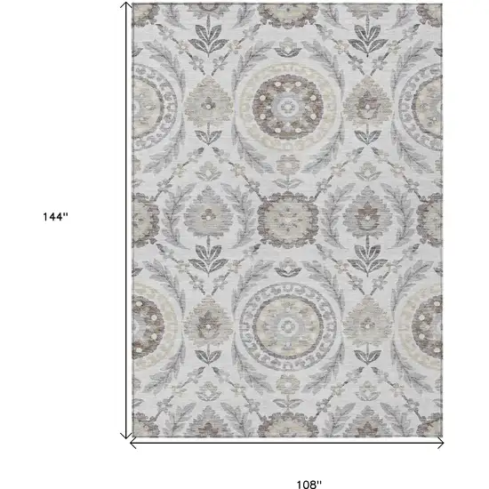 Silver Gray And Taupe Floral Washable Indoor Outdoor Area Rug Photo 9